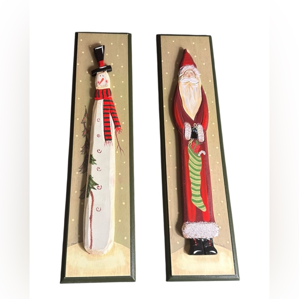 Becca Barton 2009 Santa & Snowman 3D Wall Christmas Holiday Décor (Set of 2)